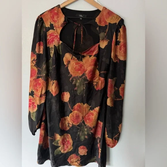 Lulu's Black and Orange Floral Long Sleeve Dress - Picture 2 of 12